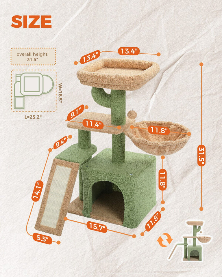Cat Tree Palace - Cat Scratching Posts USA Cat Scratching Post Specialists | Cat Scratcher Trees & Poles ﻿31.5" Compact Cactus Cat Scratching Tree/ Post