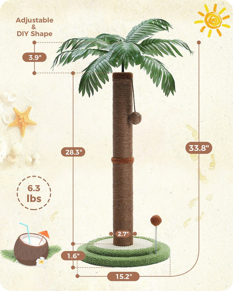 Cat Tree Palace - Cat Scratching Posts USA Cat Scratching Post Specialists | Cat Scratcher Trees & Poles 33" Cat Palm Tree Scratching Post/ Pole
