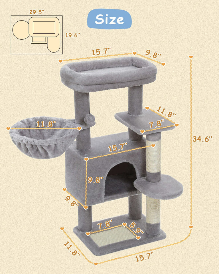 Cat Tree Palace - Cat Scratching Posts USA Cat Scratching Post Specialists | Cat Scratcher Trees & Poles 34.6" Compact Cat Scratching Tree Condo