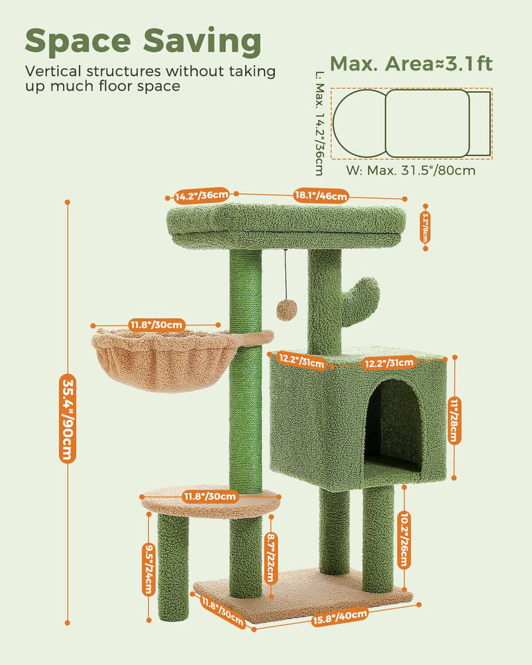 Cat Tree Palace - Cat Scratching Posts USA Cat Scratching Post Specialists | Cat Scratcher Trees & Poles 35.4" Cactus Cat Scratching Tree with Condo