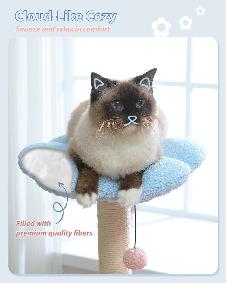 Cat Tree Palace - Cat Scratching Posts USA Cat Scratching Post Specialists | Cat Scratcher Trees & Poles 36.6" Flower Top Cat Scratching Tree Pink/ Blue