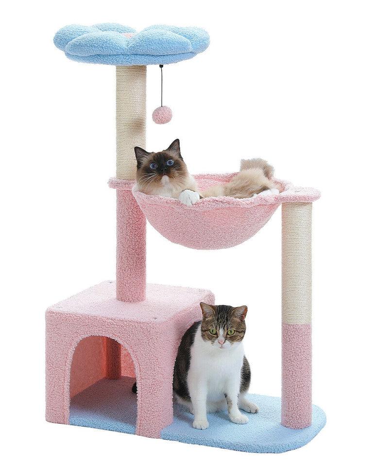 Cat Tree Palace - Cat Scratching Posts USA Cat Scratching Post Specialists | Cat Scratcher Trees & Poles 36.6" Flower Top Cat Scratching Tree Pink/ Blue