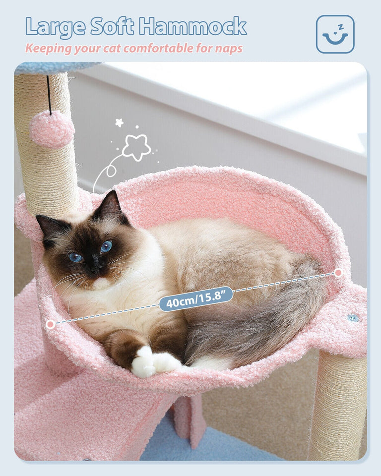 Cat Tree Palace - Cat Scratching Posts USA Cat Scratching Post Specialists | Cat Scratcher Trees & Poles 36.6" Flower Top Cat Scratching Tree Pink/ Blue