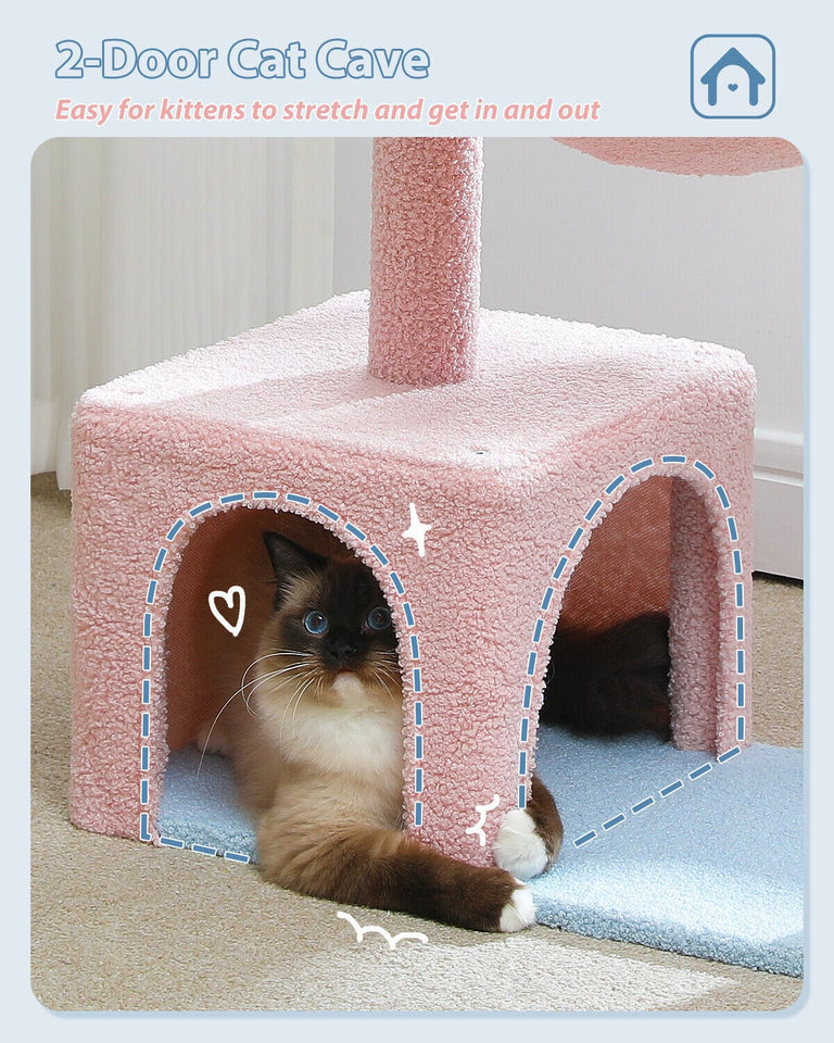 Cat Tree Palace - Cat Scratching Posts USA Cat Scratching Post Specialists | Cat Scratcher Trees & Poles 36.6" Flower Top Cat Scratching Tree Pink/ Blue