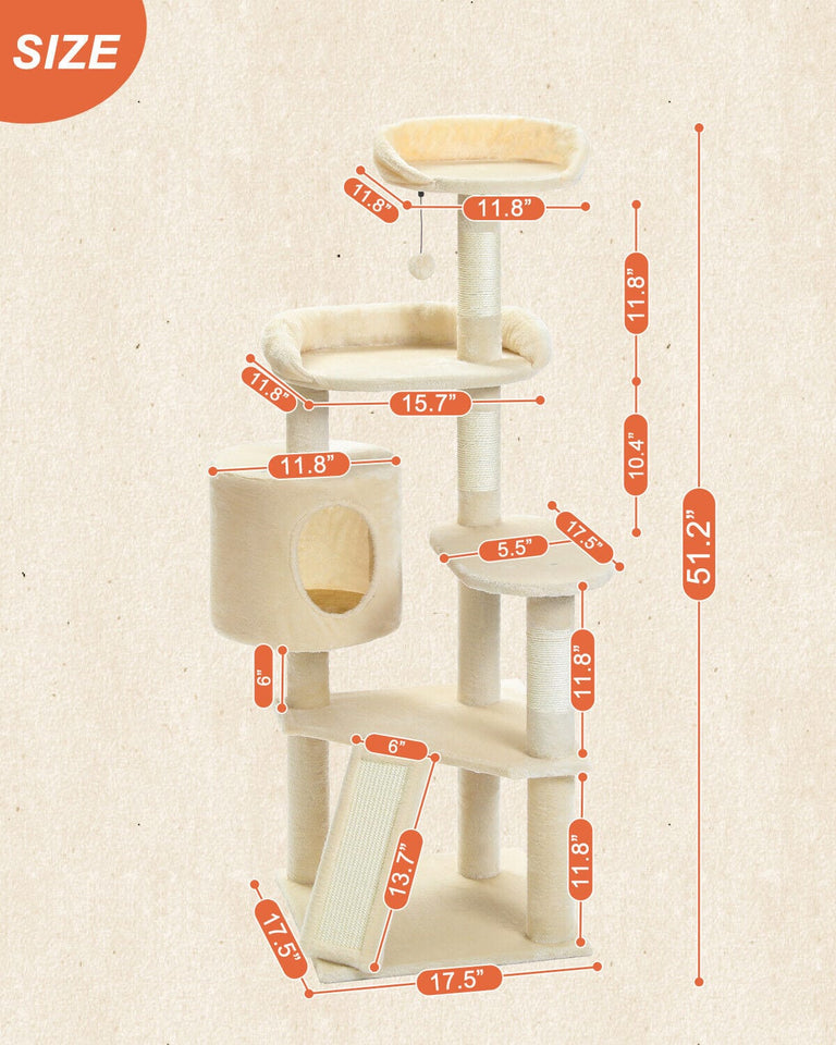Cat Tree Palace - Cat Scratching Posts USA Cat Scratching Post Specialists | Cat Scratcher Trees & Poles 51.2" Multilevel Cat Scratching Tree