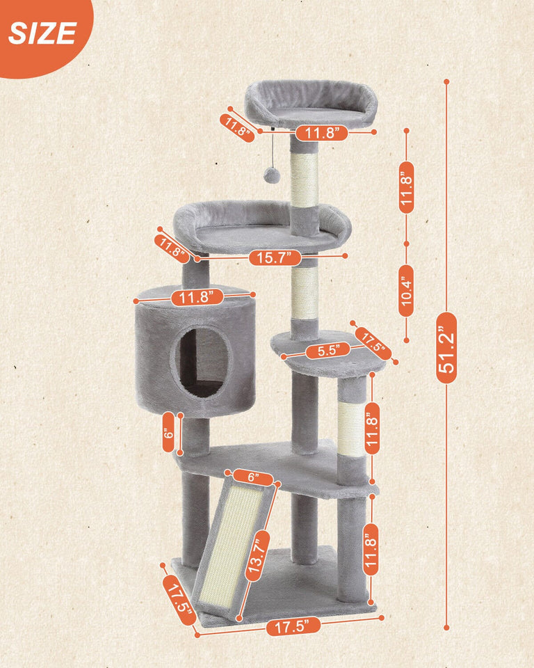 Cat Tree Palace - Cat Scratching Posts USA Cat Scratching Post Specialists | Cat Scratcher Trees & Poles 51.2" Multilevel Cat Scratching Tree