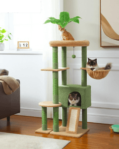 Cat Tree Palace - Cat Scratching Posts USA Cat Scratching Post Specialists | Cat Scratcher Trees & Poles 53" Multilevel Palm Leaf Cat Tree Condo