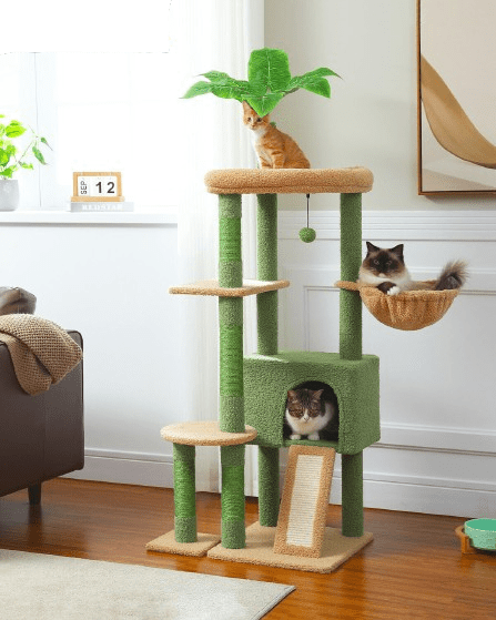 Cat Tree Palace - Cat Scratching Posts USA Cat Scratching Post Specialists | Cat Scratcher Trees & Poles 53" Multilevel Palm Leaf Cat Tree Condo