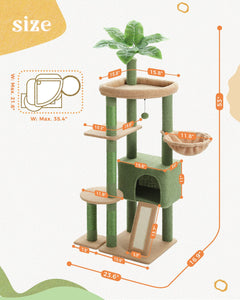 Cat Tree Palace - Cat Scratching Posts USA Cat Scratching Post Specialists | Cat Scratcher Trees & Poles 53" Multilevel Palm Leaf Cat Tree Condo