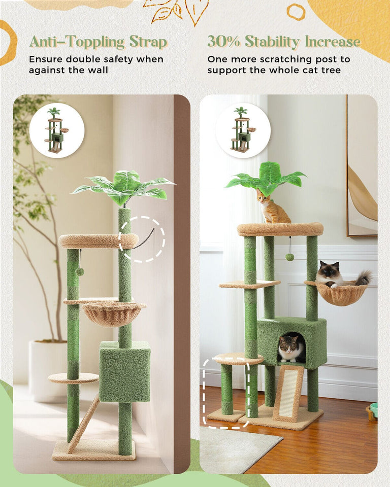 Cat Tree Palace - Cat Scratching Posts USA Cat Scratching Post Specialists | Cat Scratcher Trees & Poles 53" Multilevel Palm Leaf Cat Tree Condo