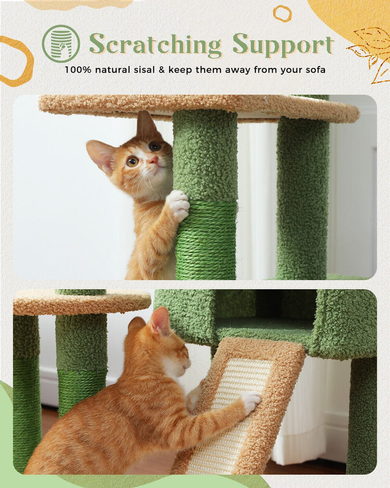 Cat Tree Palace - Cat Scratching Posts USA Cat Scratching Post Specialists | Cat Scratcher Trees & Poles 53" Multilevel Palm Leaf Cat Tree Condo