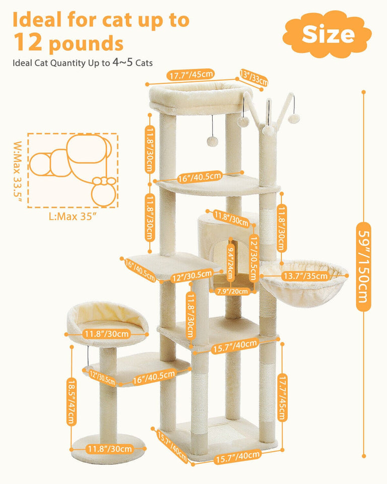 Cat Tree Palace - Cat Scratching Posts USA Cat Scratching Post Specialists | Cat Scratcher Trees & Poles 59" Multilevel Cat Scratching Tree With Condo
