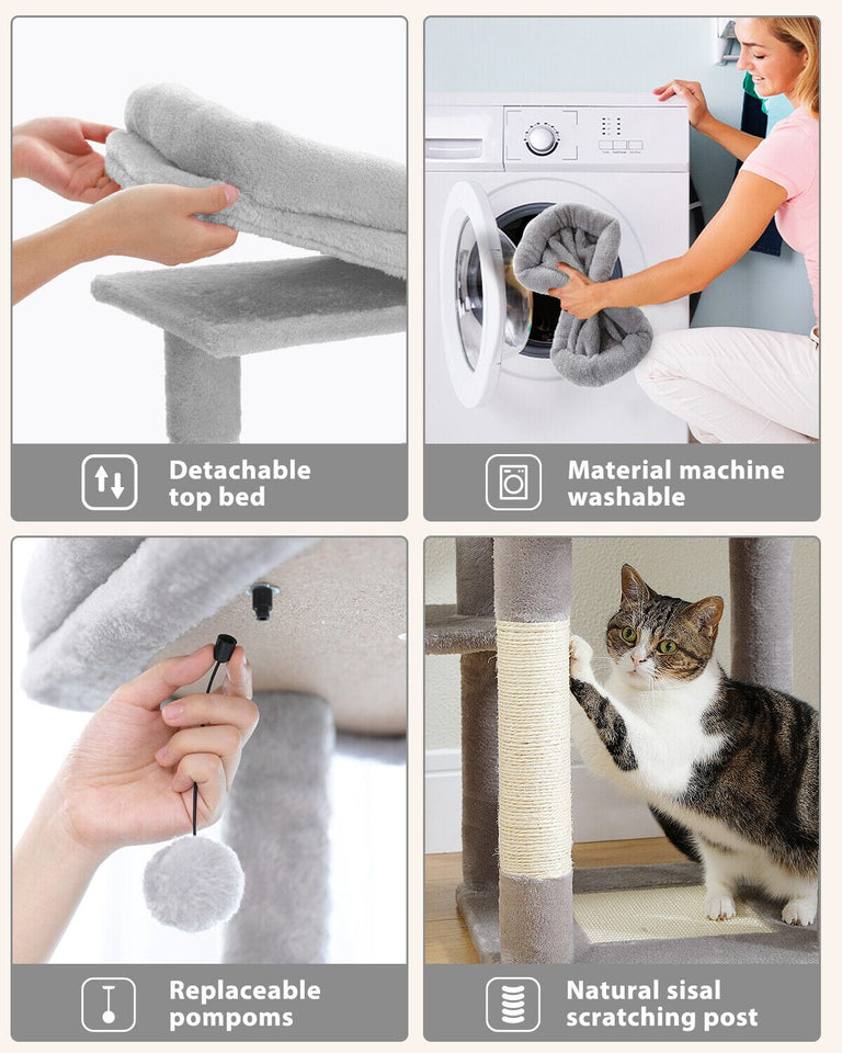 Cat Tree Palace - Cat Scratching Posts USA Cat Scratching Post Specialists | Cat Scratcher Trees & Poles 59" Multilevel Cat Scratching Tree With Condo