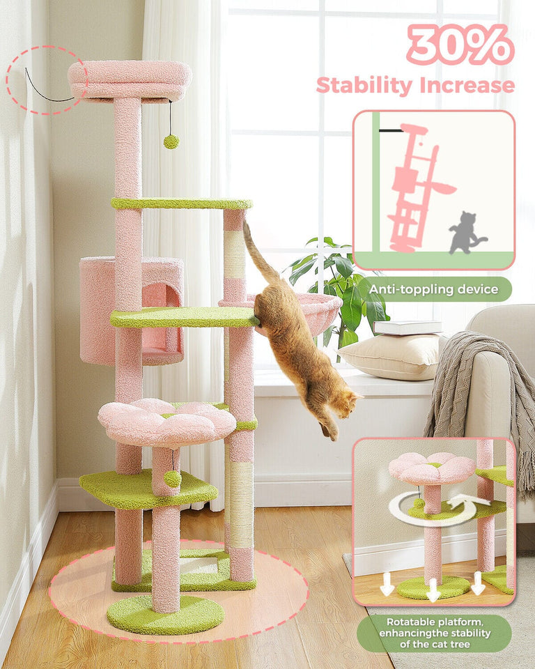 Cat Tree Palace - Cat Scratching Posts USA Cat Scratching Post Specialists | Cat Scratcher Trees & Poles 59" Multilevel Cat Scratching Tree With Condo