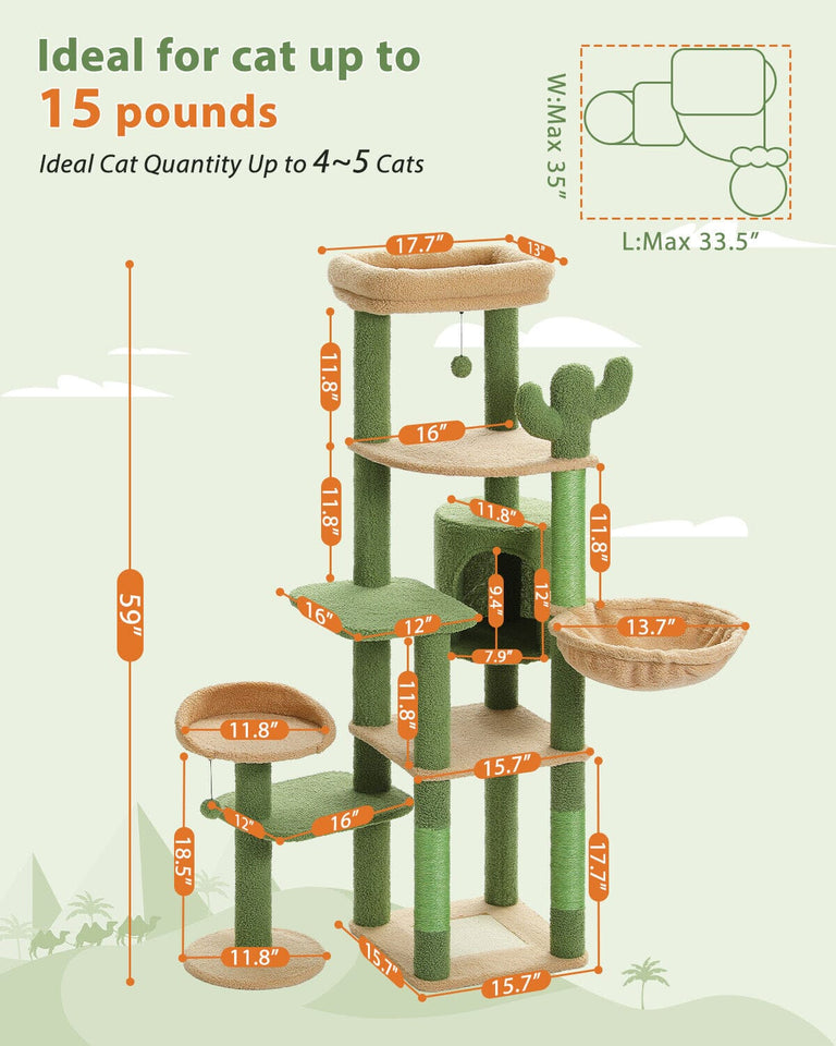 Cat Tree Palace - Cat Scratching Posts USA Cat Scratching Post Specialists | Cat Scratcher Trees & Poles 59" Multilevel Cat Scratching Tree With Condo