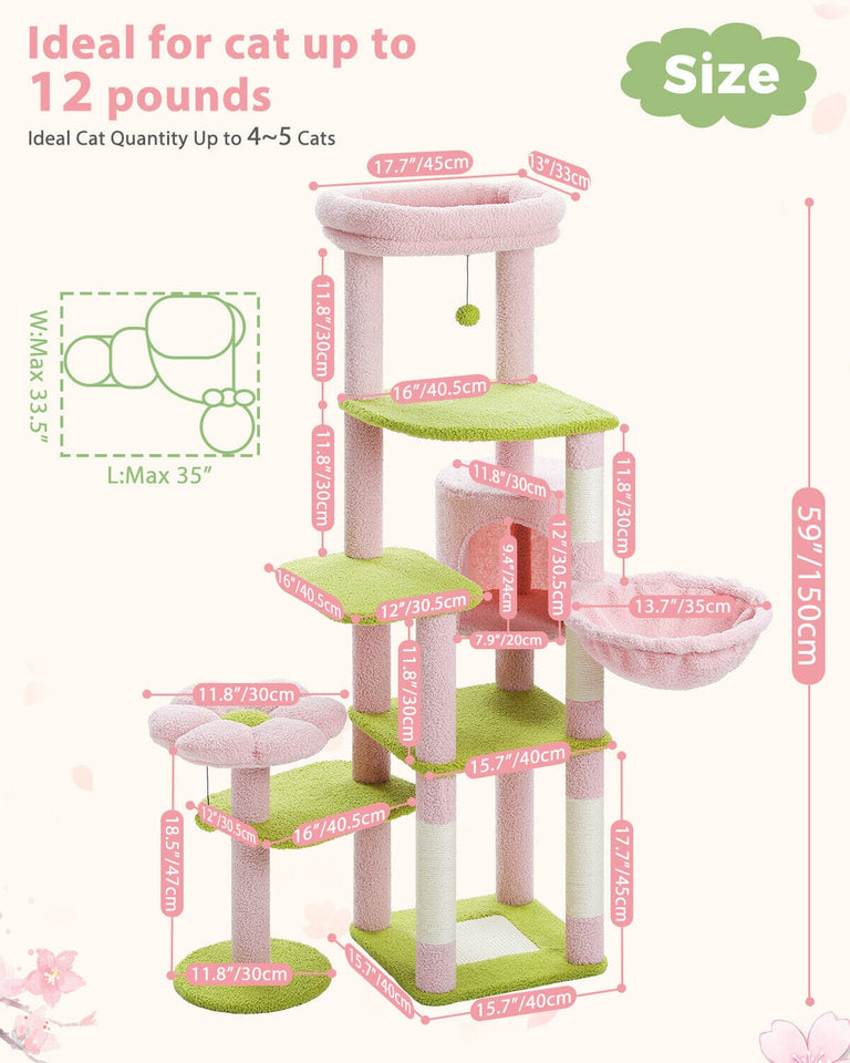 Cat Tree Palace - Cat Scratching Posts USA Cat Scratching Post Specialists | Cat Scratcher Trees & Poles 59" Multilevel Cat Scratching Tree With Condo