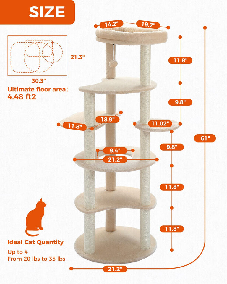 Cat Tree Palace - Cat Scratching Posts USA Cat Scratching Post Specialists | Cat Scratcher Trees & Poles 61" Cat Scratching Tree/ Pole/ Post
