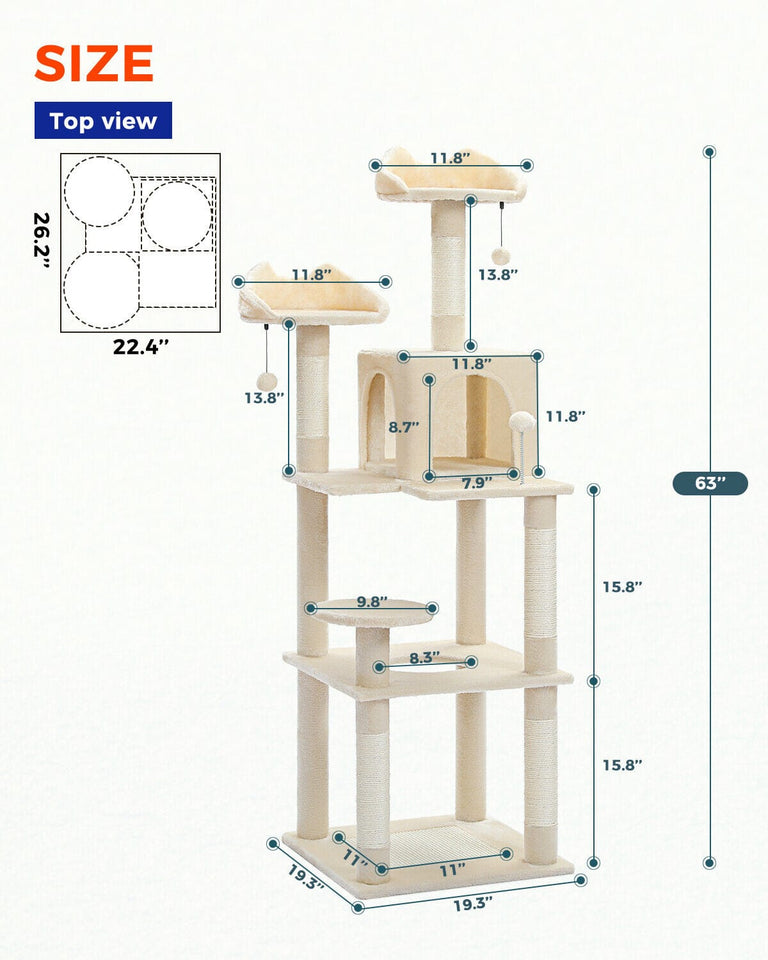 Cat Tree Palace - Cat Scratching Posts USA Cat Scratching Post Specialists | Cat Scratcher Trees & Poles 63" Cat Scratching Post / Tree / Pole - Beige