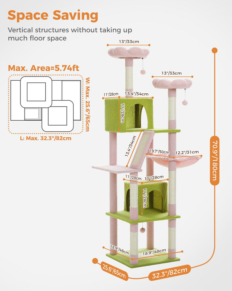 Cat Tree Palace - Cat Scratching Posts USA Cat Scratching Post Specialists | Cat Scratcher Trees & Poles 70.9" Multilevel Cat Scratching Tree with Condo's