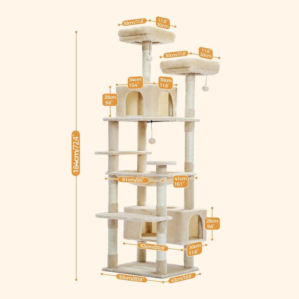 Cat Tree Palace - Cat Scratching Posts USA Cat Scratching Post Specialists | Cat Scratcher Trees & Poles 72.4" Multi Level Cat Scratching Tree with Condos