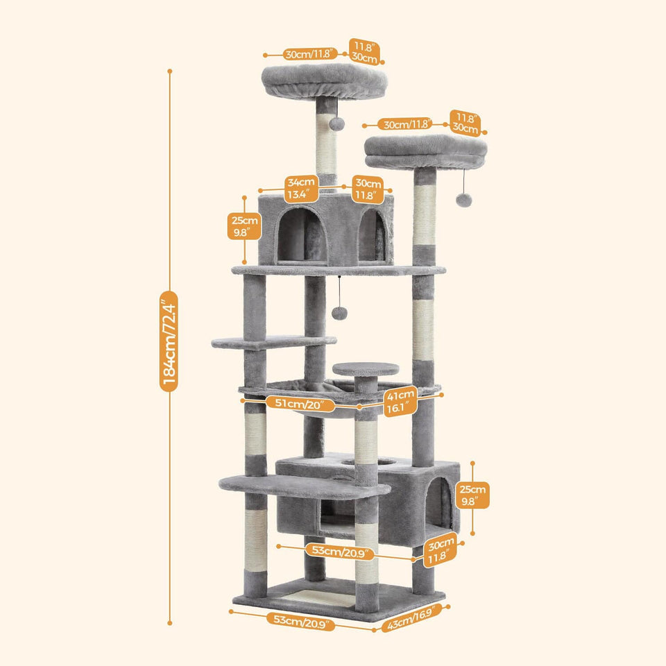 Cat Tree Palace - Cat Scratching Posts USA Cat Scratching Post Specialists | Cat Scratcher Trees & Poles 72.4" Multi Level Cat Scratching Tree with Condos
