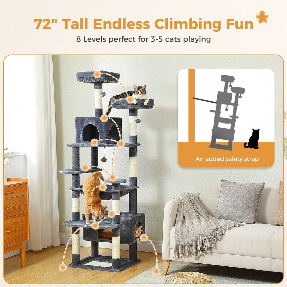 Cat Tree Palace - Cat Scratching Posts USA Cat Scratching Post Specialists | Cat Scratcher Trees & Poles 72.4" Multi Level Cat Scratching Tree with Condos