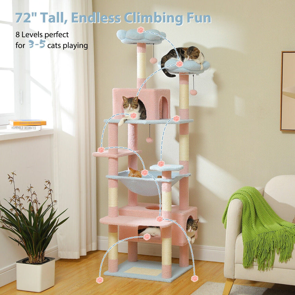 Cat Tree Palace - Cat Scratching Posts USA Cat Scratching Post Specialists | Cat Scratcher Trees & Poles 72.4" Multi Level Cat Scratching Tree with Condos