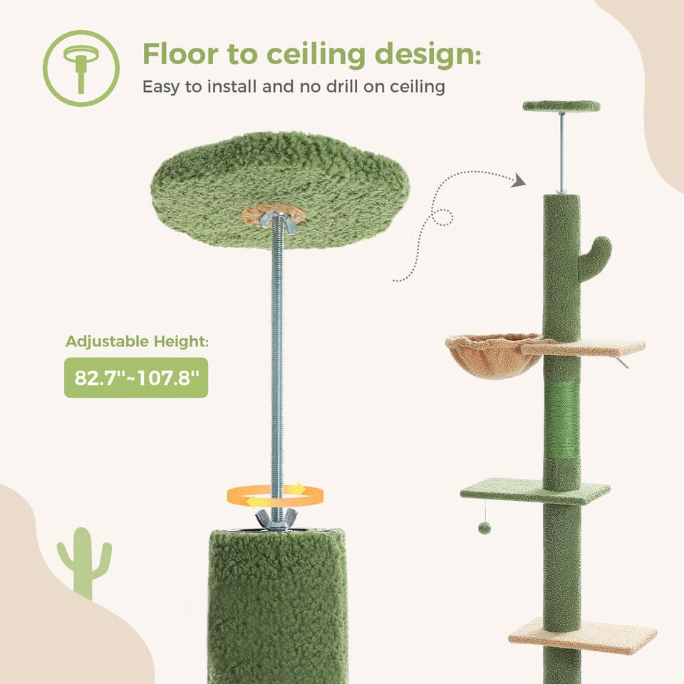 Cat Tree Palace - Cat Scratching Posts USA Cat Scratching Post Specialists | Cat Scratcher Trees & Poles 82.7" - 107.8" Floor to Ceiling Cactus Cat Scratching Pole with Condo & Nest