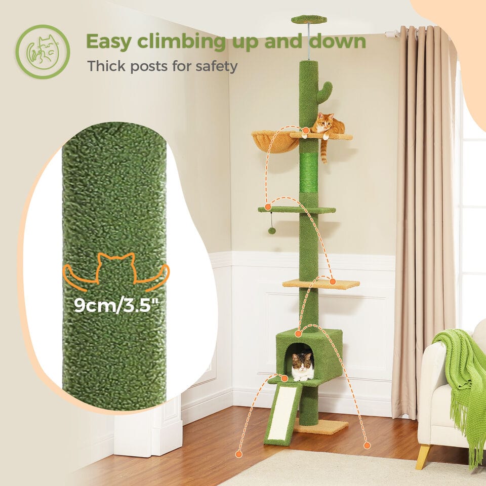Cat Tree Palace - Cat Scratching Posts USA Cat Scratching Post Specialists | Cat Scratcher Trees & Poles 82.7" - 107.8" Floor to Ceiling Cactus Cat Scratching Pole with Condo & Nest