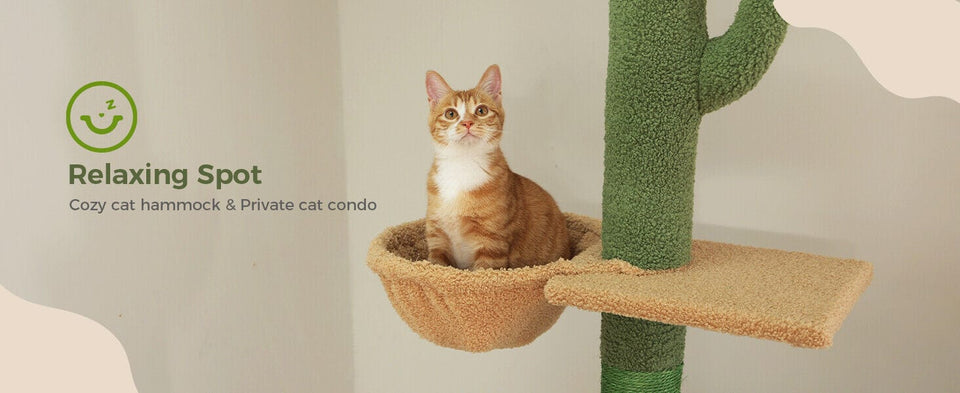 Cat Tree Palace - Cat Scratching Posts USA Cat Scratching Post Specialists | Cat Scratcher Trees & Poles 82.7" - 107.8" Floor to Ceiling Cactus Cat Scratching Pole with Condo & Nest