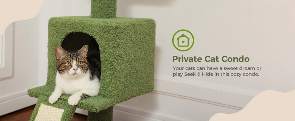 Cat Tree Palace - Cat Scratching Posts USA Cat Scratching Post Specialists | Cat Scratcher Trees & Poles 82.7" - 107.8" Floor to Ceiling Cactus Cat Scratching Pole with Condo & Nest