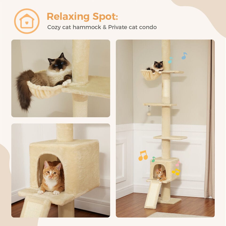 Cat Tree Palace - Cat Scratching Posts USA Cat Scratching Post Specialists | Cat Scratcher Trees & Poles 82.7" - 107.8" Floor to Ceiling Cat Scratching Pole with Condo & Nest