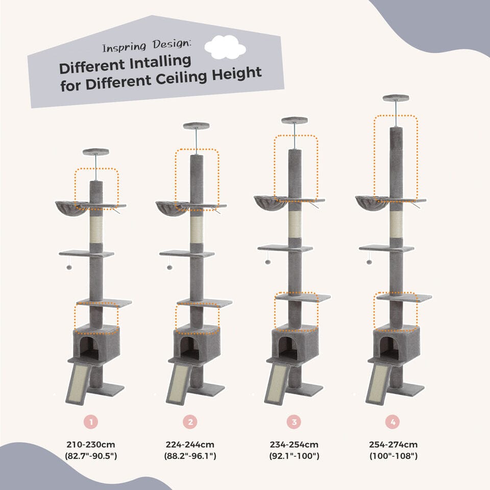 Cat Tree Palace - Cat Scratching Posts USA Cat Scratching Post Specialists | Cat Scratcher Trees & Poles 82.7" - 107.8" Floor to Ceiling Cat Scratching Pole with Condo & Nest