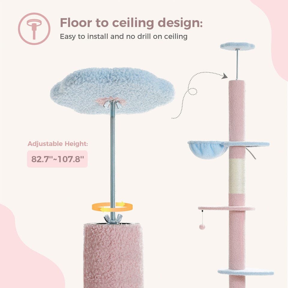 Cat Tree Palace - Cat Scratching Posts USA Cat Scratching Post Specialists | Cat Scratcher Trees & Poles 82.7" - 107.8" Floor to Ceiling Cat Scratching Pole with Condo & Nest