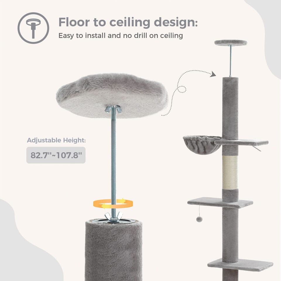 Cat Tree Palace - Cat Scratching Posts USA Cat Scratching Post Specialists | Cat Scratcher Trees & Poles 82.7" - 107.8" Floor to Ceiling Cat Scratching Pole with Condo & Nest