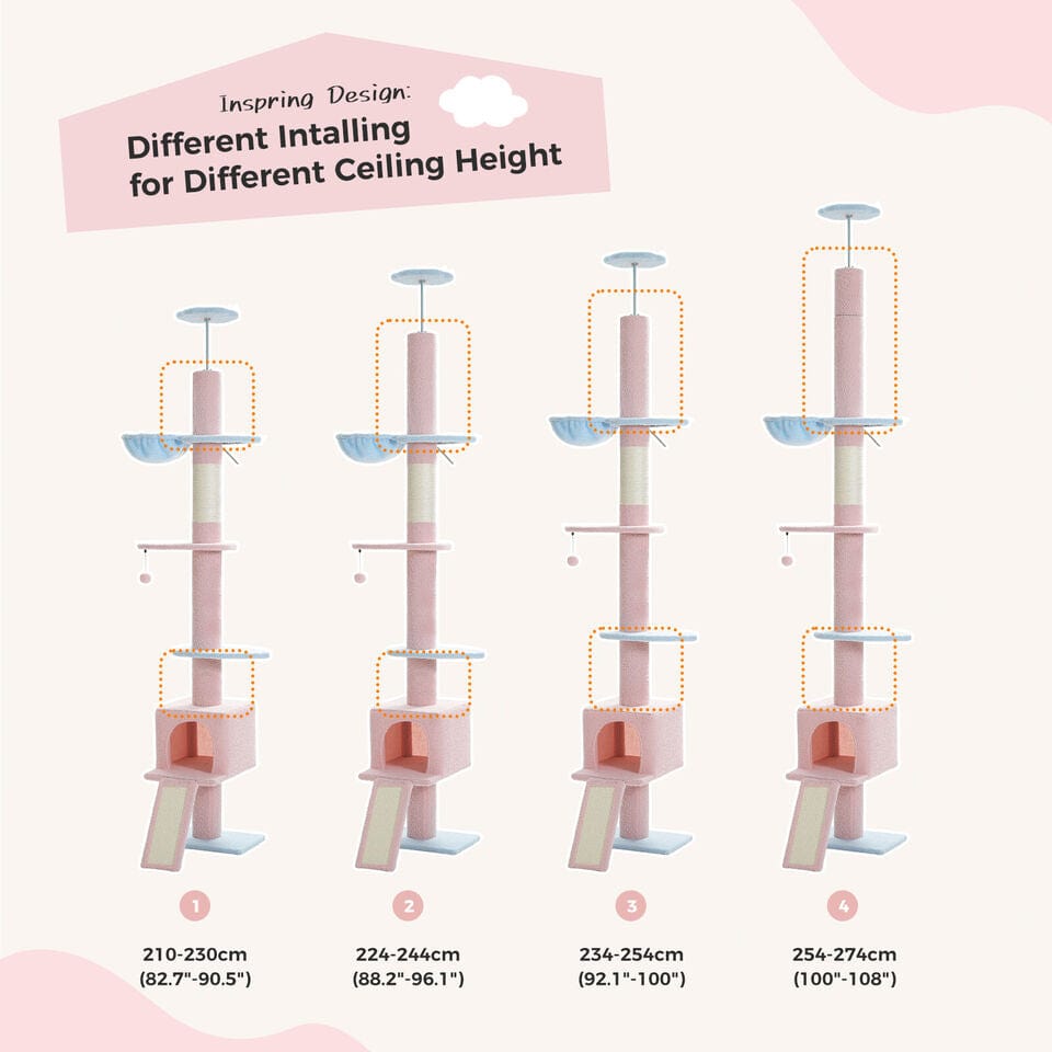 Cat Tree Palace - Cat Scratching Posts USA Cat Scratching Post Specialists | Cat Scratcher Trees & Poles 82.7" - 107.8" Floor to Ceiling Cat Scratching Pole with Condo & Nest