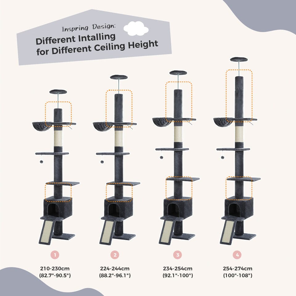 Cat Tree Palace - Cat Scratching Posts USA Cat Scratching Post Specialists | Cat Scratcher Trees & Poles 82.7" - 107.8" Floor to Ceiling Cat Scratching Pole with Condo & Nest