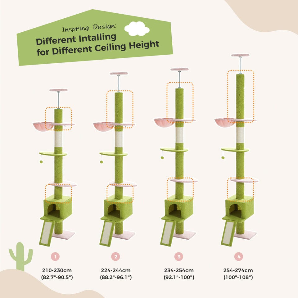 Cat Tree Palace - Cat Scratching Posts USA Cat Scratching Post Specialists | Cat Scratcher Trees & Poles 82.7" - 107.8" Floor to Ceiling Cat Scratching Pole with Condo & Nest