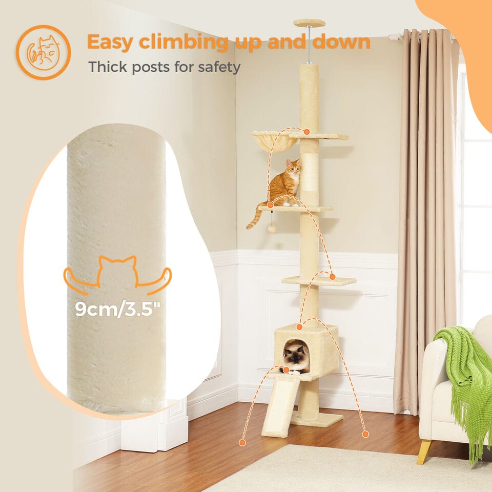 Cat Tree Palace - Cat Scratching Posts USA Cat Scratching Post Specialists | Cat Scratcher Trees & Poles 82.7" - 107.8" Floor to Ceiling Cat Scratching Pole with Condo & Nest