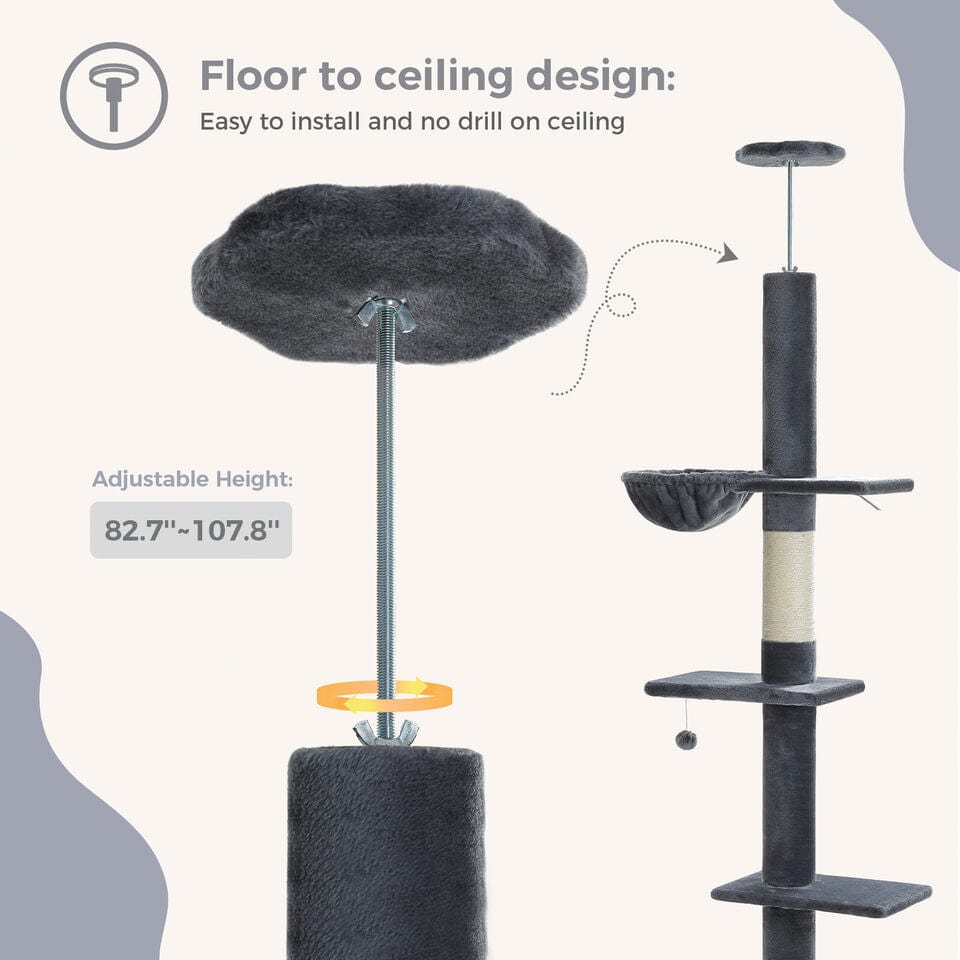 Cat Tree Palace - Cat Scratching Posts USA Cat Scratching Post Specialists | Cat Scratcher Trees & Poles 82.7" - 107.8" Floor to Ceiling Cat Scratching Pole with Condo & Nest