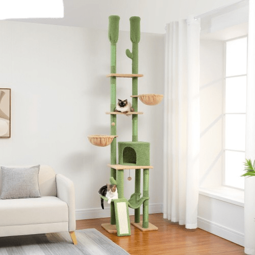 Cat Tree Palace - Cat Scratching Posts USA Cat Scratching Post Specialists | Cat Scratcher Trees & Poles 85.1"-112.2" Adjustable Cactus Cat Scratching Tower - Green