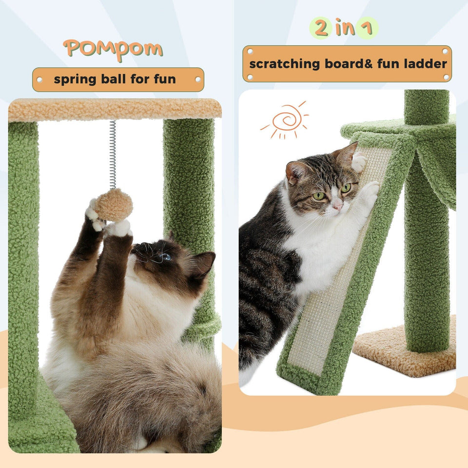 Cat Tree Palace - Cat Scratching Posts USA Cat Scratching Post Specialists | Cat Scratcher Trees & Poles 85.1"-112.2" Adjustable Cactus Cat Scratching Tower - Green