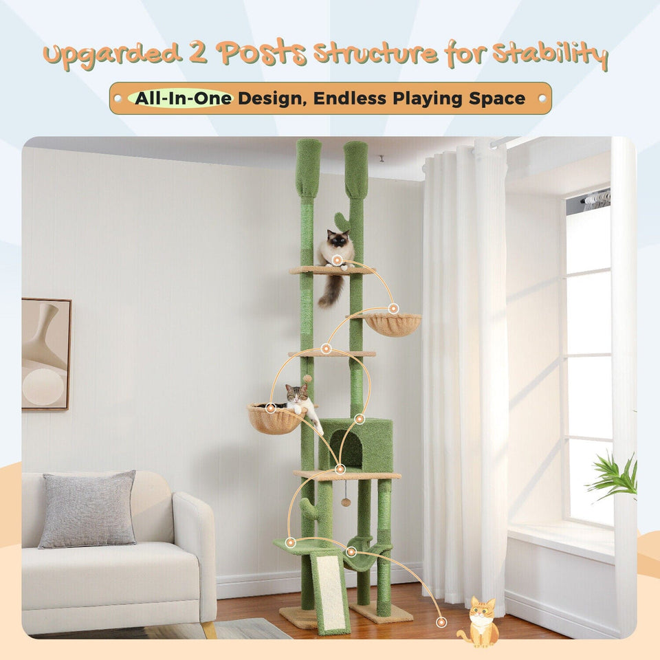 Cat Tree Palace - Cat Scratching Posts USA Cat Scratching Post Specialists | Cat Scratcher Trees & Poles 85.1"-112.2" Adjustable Cactus Cat Scratching Tower - Green