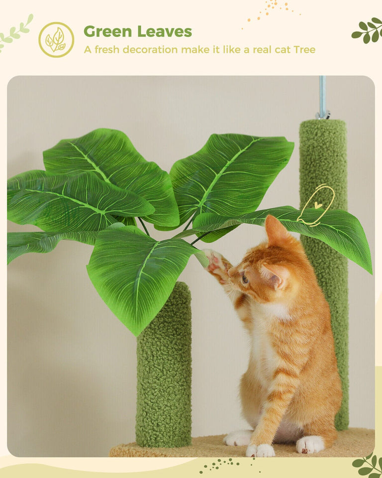 Cat Tree Palace - Cat Scratching Posts USA Cat Scratching Post Specialists | Cat Scratcher Trees & Poles 90.5" - 100.4" Floor To Ceiling Cat Tree Condo with Leaves