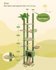 Cat Tree Palace - Cat Scratching Posts USA Cat Scratching Post Specialists | Cat Scratcher Trees & Poles 90.5" - 100.4" Floor To Ceiling Cat Tree Condo with Leaves