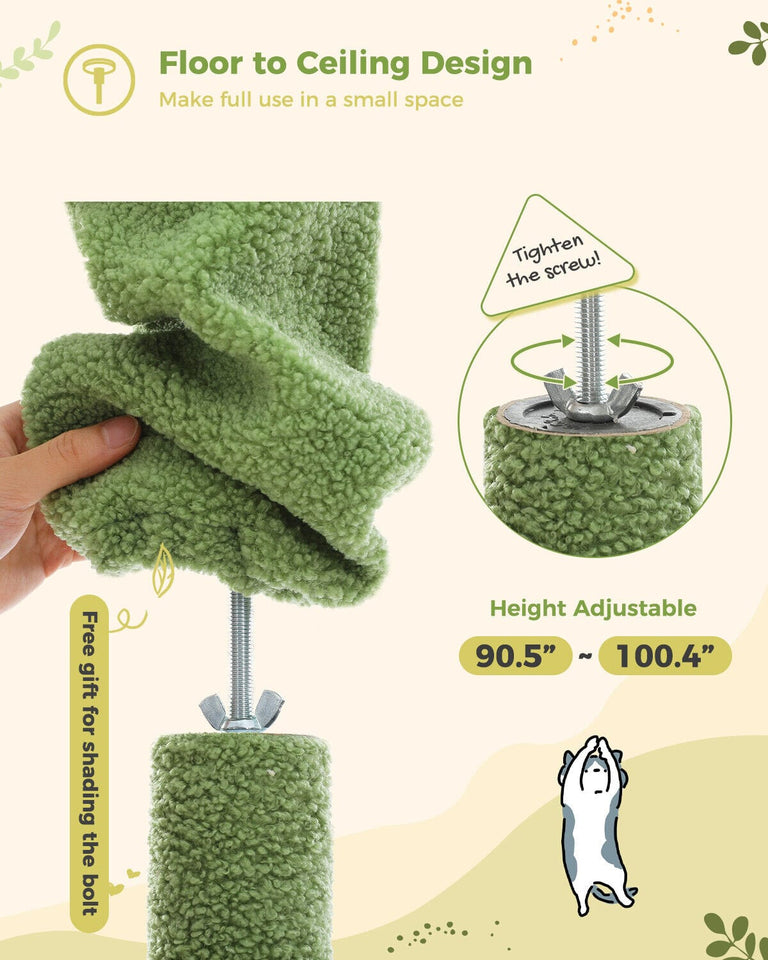 Cat Tree Palace - Cat Scratching Posts USA Cat Scratching Post Specialists | Cat Scratcher Trees & Poles 90.5" - 100.4" Floor To Ceiling Cat Tree Condo with Leaves