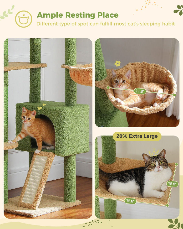 Cat Tree Palace - Cat Scratching Posts USA Cat Scratching Post Specialists | Cat Scratcher Trees & Poles 90.5" - 100.4" Floor To Ceiling Cat Tree Condo with Leaves