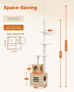 Cat Tree Palace - Cat Scratching Posts USA Cat Scratching Post Specialists | Cat Scratcher Trees & Poles 90.6"-110.2" Adjustable Floor to Ceiling Cat Scratching Post / Tree / Pole with Condo
