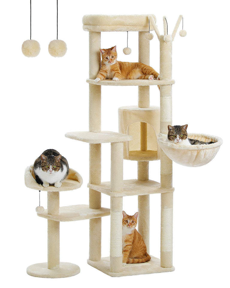 Cat Tree Palace - Cat Scratching Posts USA Cat Scratching Post Specialists | Cat Scratcher Trees & Poles Beige 59" Multilevel Cat Scratching Tree With Condo