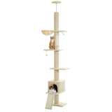 Cat Tree Palace - Cat Scratching Posts USA Cat Scratching Post Specialists | Cat Scratcher Trees & Poles Beige 82.7" - 107.8" Floor to Ceiling Cat Scratching Pole with Condo & Nest